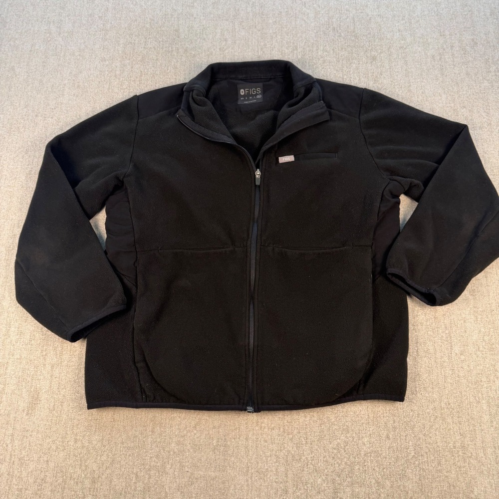FIGS Fleece Jacket Women XL Black Full Zip Scrub Outerwear Pocket